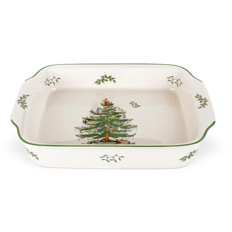 Spode Christmas Tree Rectangular Handled Dish (9" x 12") Baking & Seasonal Platters - Earthenware, Microwave & Dishwasher Safe - Festive Tableware for Holiday Entertaining & Christmas Dining - Image 1